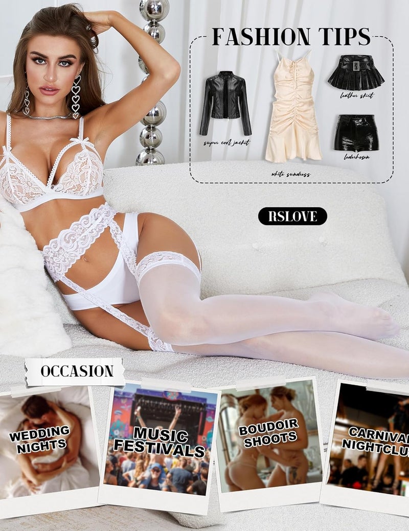 RSLOVE Stockings for Women Sheer Thigh High Sexy Pantyhose Lace Suspender Tights Garter Antiskid Silicone High Waist - Image 3